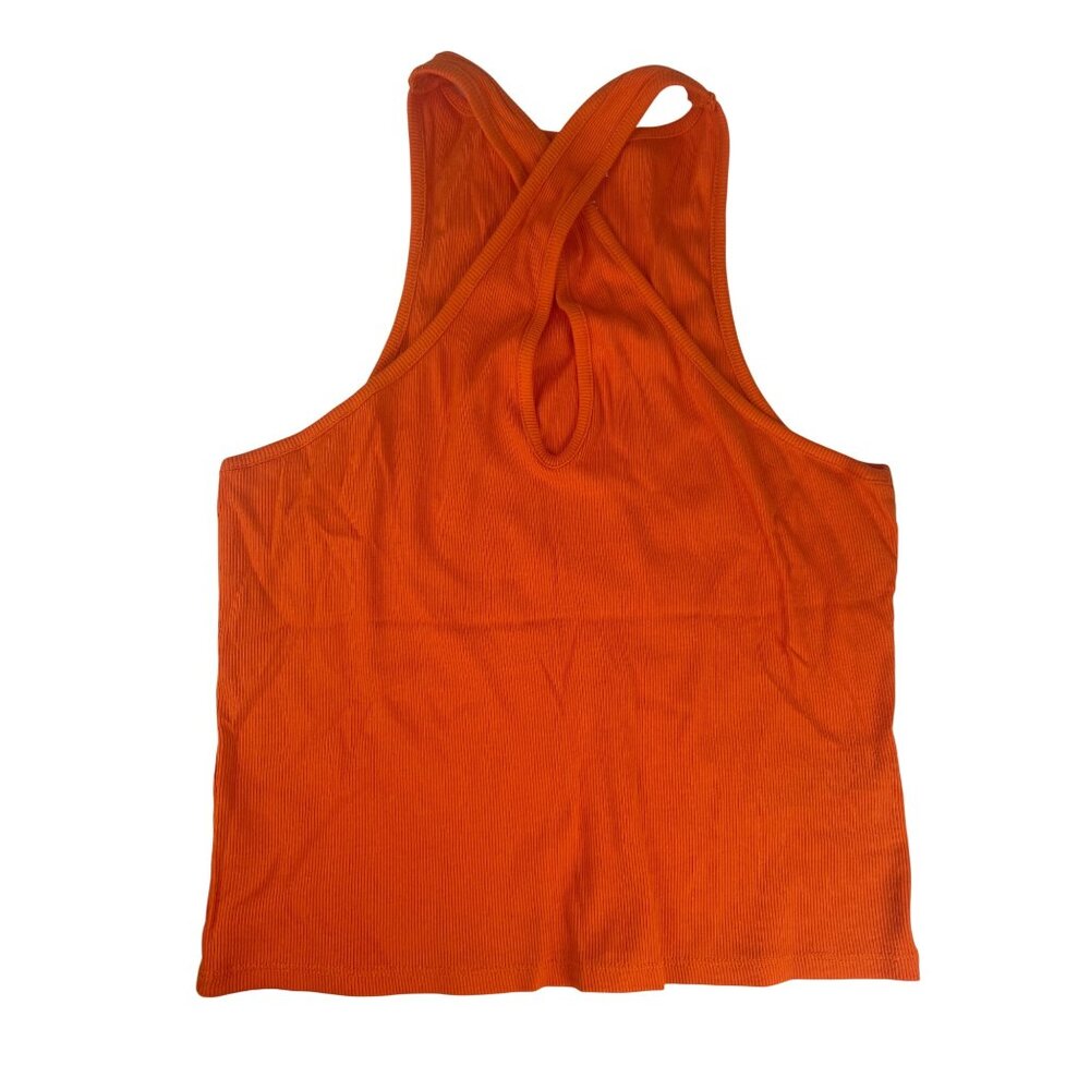 Anthropologie Women's Medium NWT Orange Criss Cross Keyhole Halter Tank Top Rib